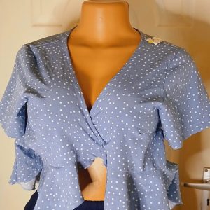 Blue and white polka dot crop top