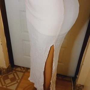 long slitted white skirt