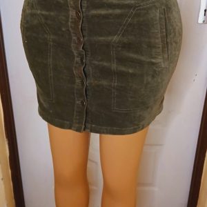 Button Down Green Denim Short Skirt with Side Pocket