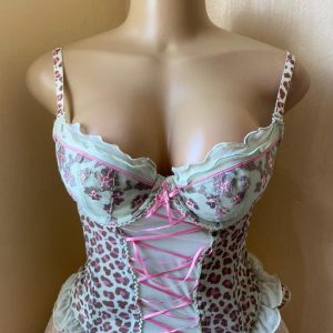 Green corset with pink prints