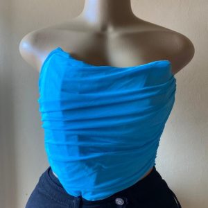 Strapless blue corset bustier top