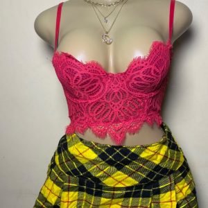 Hot Pink Lace Bustier Crop Top