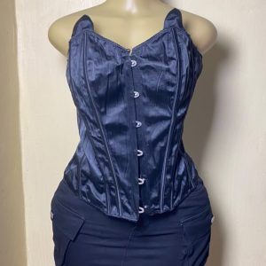 Navy Satin Button Corset