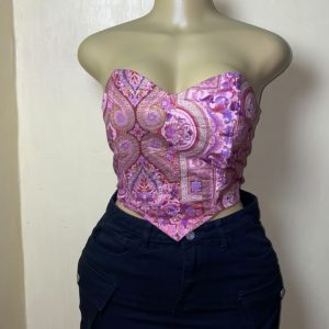 Pink Paisley Print Corset